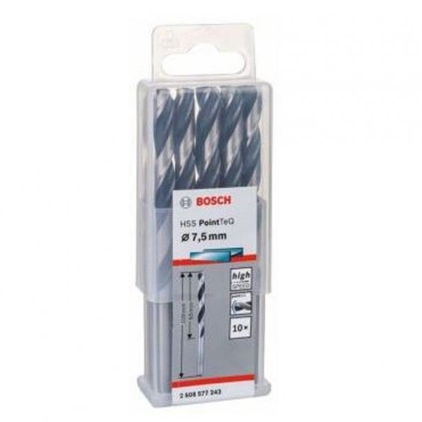 BOSCH HSS spiralna burgija PointTeQ 7,5 mm paket od 10 komada