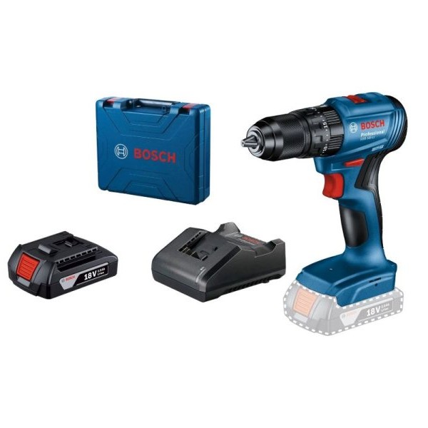 BOSCH plavi alat Akumulatorska vibraciona bušilica - odvrtač GSB 185-Li; 18V 1x2,0 Ah u koferu 06019K3101