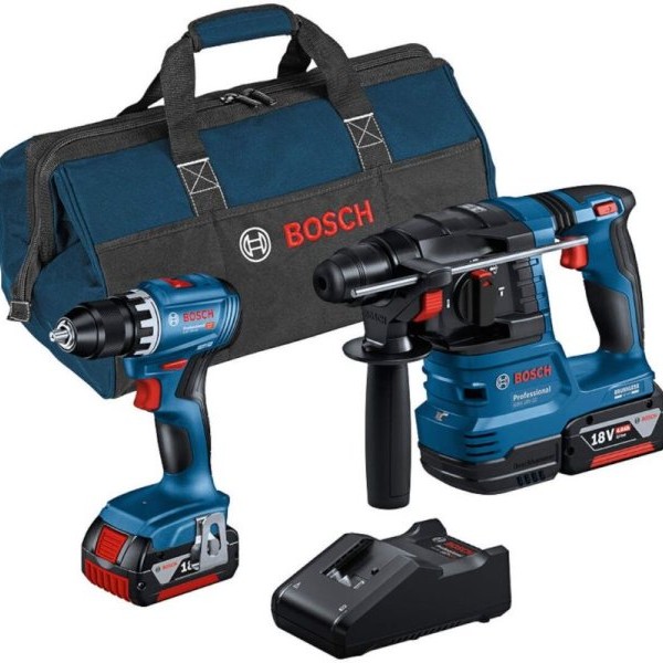 BOSCH plavi alat Akumulatorski set GBH 18V-22 + GSR 18V-45 + 2 x 18V 4,0Ah + torba, 0615A50038