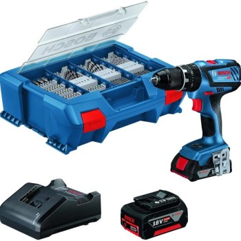 BOSCH plavi alat GSB 18V-45 Bosch Aku vibraciona buš/odvrtač+82-delni set L-Case 1×2.0Ah +1×4.0Ah | 0615A5008G