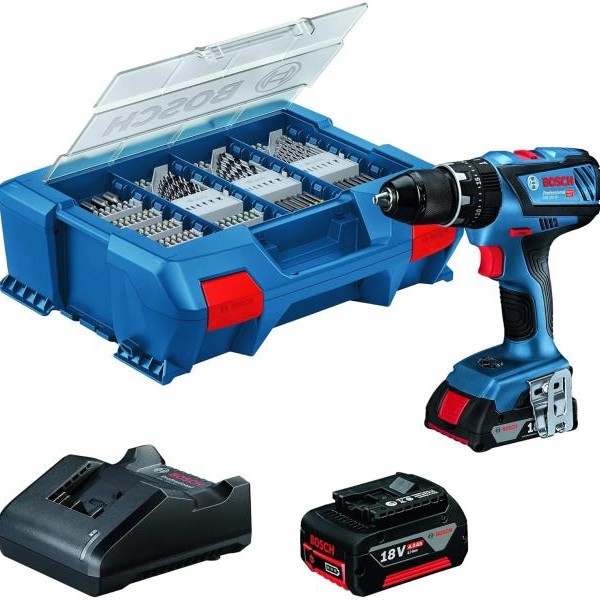BOSCH plavi alat GSB 18V-45 Bosch Aku vibraciona buš/odvrtač+82-delni set L-Case 1×2.0Ah +1×4.0Ah | 0615A5008G
