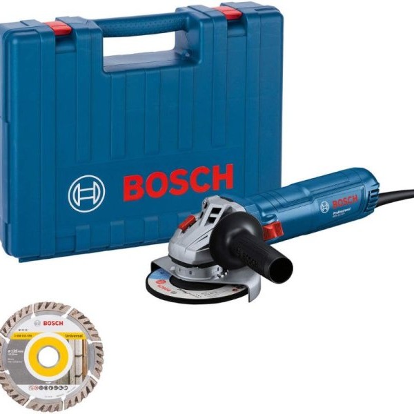 BOSCH plavi alat Mala ugaona brusilica GWS 12-125 u koferu, 125mm + dijamantska rezna ploča, 06013A6102