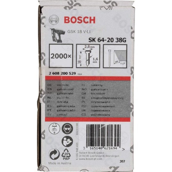 BOSCH Ravni ekser sa upuštenom glavom SK64 20G 38 mm, 2608200529