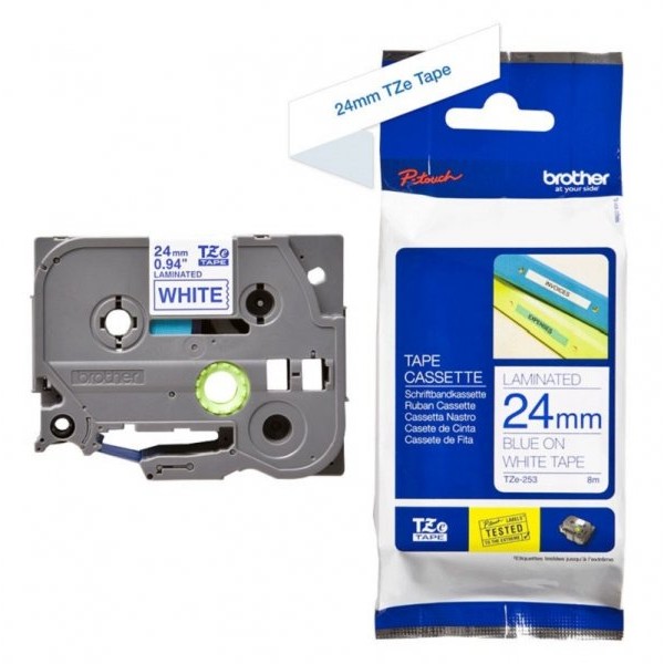 Brother TZE253 24mm plavo/belo