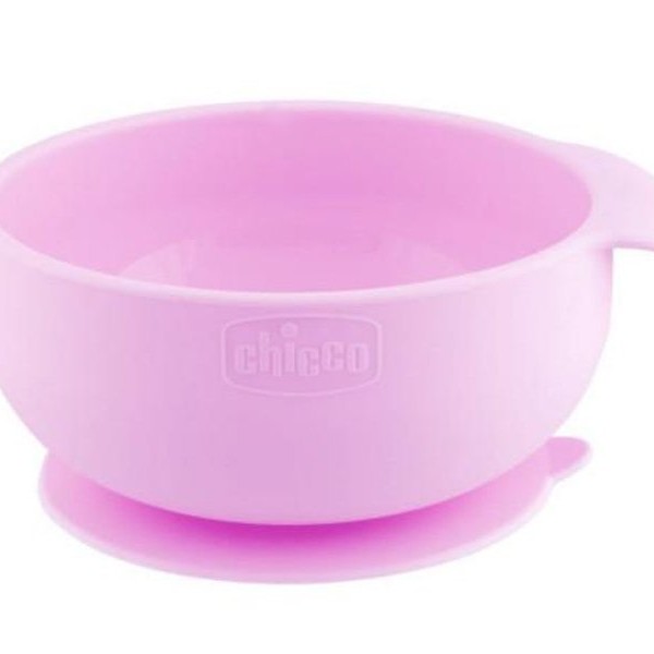 CHICCO Vakumski silikonski tanjir, 6m+, roze