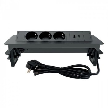 COMMEL Pop-Up Utičnica 3-Struka, USB A+C L=2 M, Crna