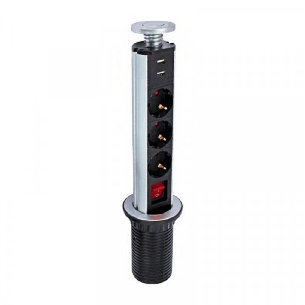 COMMEL Pop-Up utičnica 3 X šuko + 2 X USB 1.8m kabl 3x1,5 C234-181