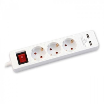COMMEL Produžni Kabl 3m 3xšuko Sa Sklopkom + 2xUSB, Beli