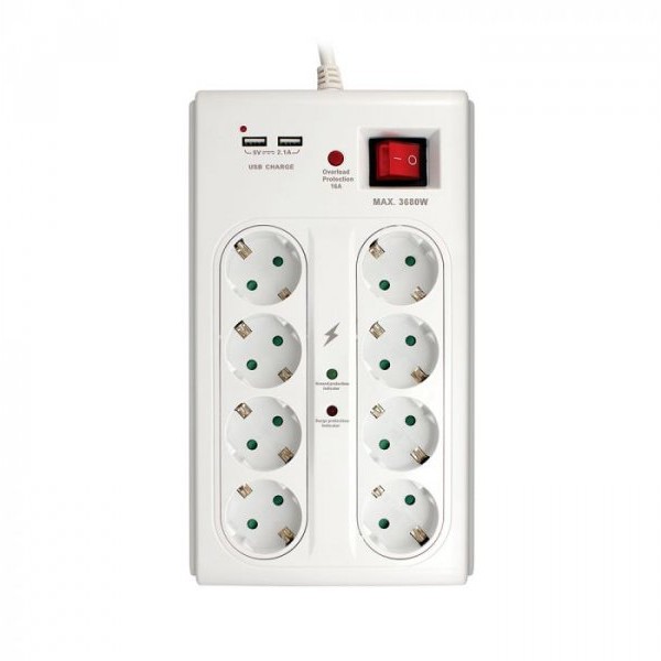COMMEL Produžni Kabl 8 Na 1 + 2xUSB Sa Prenaponskom, 3m H05VV-F 3x1,5