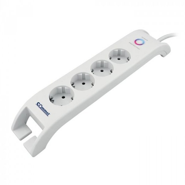 COMMEL Uticnica 4-Struka + 2xUSB, Prenaponska Zastita, 2m Bela HO5VV-F 3G1.5 C380-108