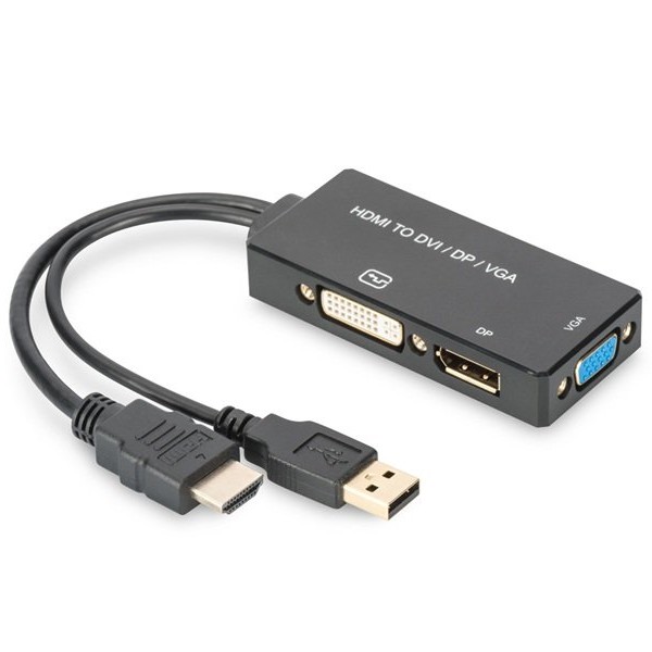 DIGITUS Adapter HDMI na DP/DVI/VGA 0.2m crni