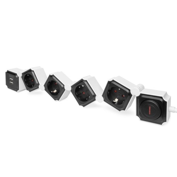 DIGITUS Fleksibilni produžni kabl sa 4utičnice + 2 USB beli