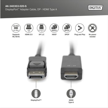 DIGITUS Kabl Display port 1.2 na HDMI2.0 4K 2m crni