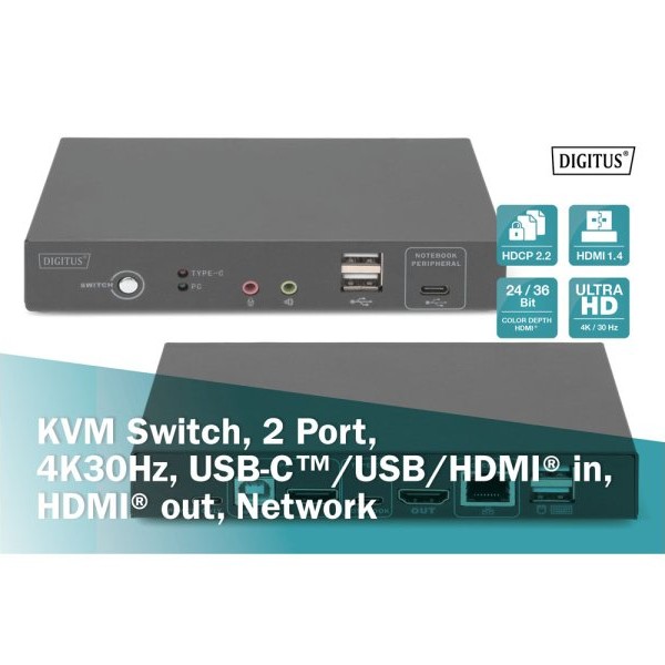 DIGITUS Tip C KVM 2 portni switch sa mrežnim pristupom