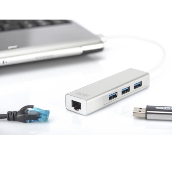 DIGITUS USB hub 4 3.0 porta + Lan adapter