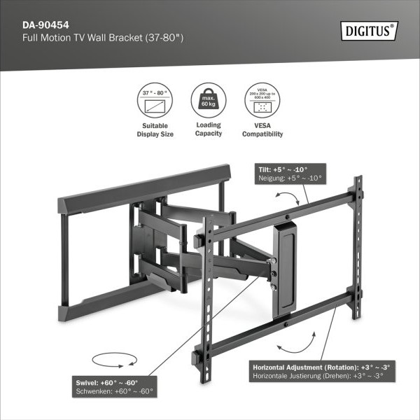 DIGITUS Zglobni nosač za televizore 37-80''