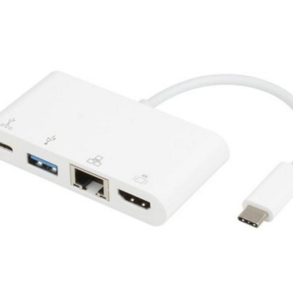 E-GREEN Adapter USB 3.1 tip C (M) - HDMI + USB3.0 + RJ45 + tip C (F) beli