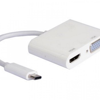 E-GREEN Adapter USB 3.1 tip C (M) - HDMI + VGA (F) beli