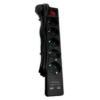 E-GREEN Naponski produžni Kabl, 5 x šuko + 2xUSB sa prekidacem i zaštitom, 2m, crni