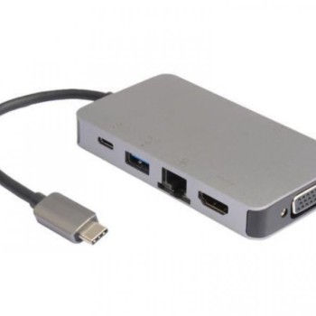 E-GREEN USB HUB Tip-C na HDMI + VGA + 2xUSB 3.0 + RJ45 + tip C (F)
