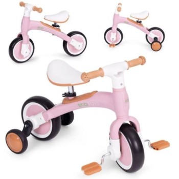 ECO TOYS Balans bicikl sa pedalama i pomoćnim točkovima 3u1 rozi
