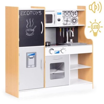 ECO TOYS Decija kuhinja sa zvukom i LED tablom za pisanje, metalni dodaci, MDF, 3+ godine,