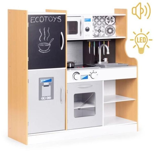 ECO TOYS Decija kuhinja sa zvukom i LED tablom za pisanje, metalni dodaci, MDF, 3+ godine,