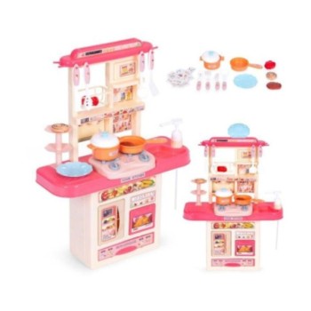 ECO TOYS Decija kuhinja sa zvukom, LED svetlom, sudoperom i 10 dodataka roze