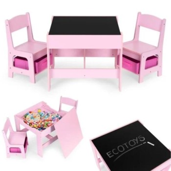 ECO TOYS Dečiji set sto i 2 stolice sa tablom za pisanje Pink