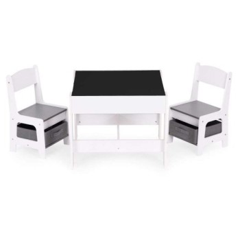 ECO TOYS Dečiji set sto i 2 stolice sa tablom za pisanje White