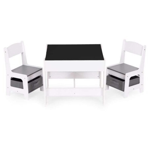 ECO TOYS Dečiji set sto i 2 stolice sa tablom za pisanje White