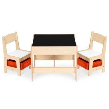 ECO TOYS Dečiji set sto i 2 stolice sa tablom za pisanje Wood