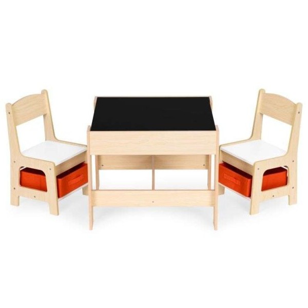 ECO TOYS Dečiji set sto i 2 stolice sa tablom za pisanje Wood