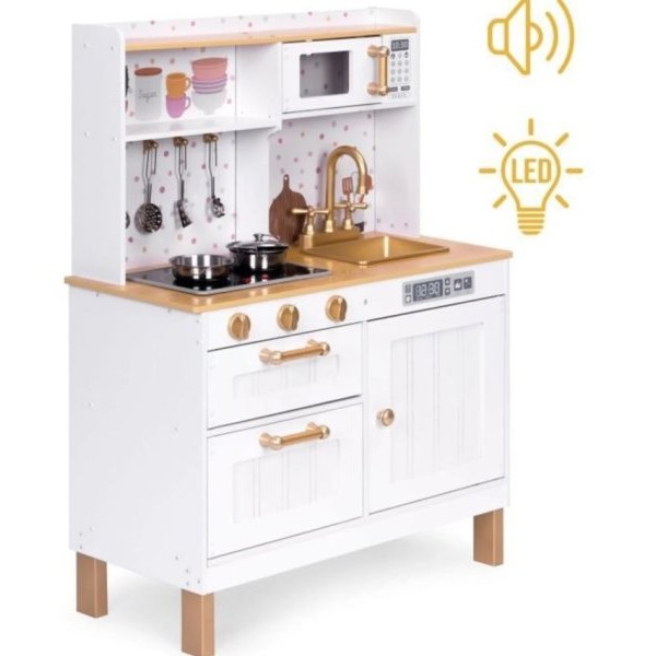 ECO TOYS Drvena kuhinja za decu sa ormarićima i 7 doadataka 7275