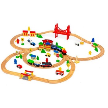 ECO TOYS Drvena set železnica na baterije 90 elemenata (HM014665)