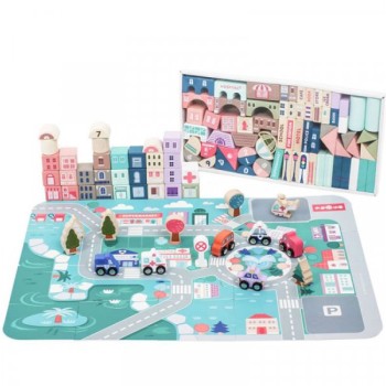 ECO TOYS Drvene edukativne kocke city sa podlogom 115 komada (HM015220)