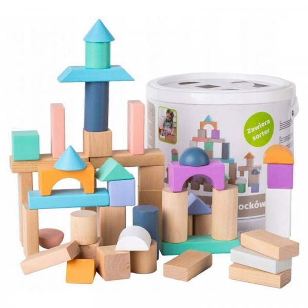 ECO TOYS DRVENE KOCKE 50 KOMADA bucket + sorter