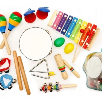 ECO TOYS Drveni muzički instrumenti za decu set od 10 komada sa rancem
