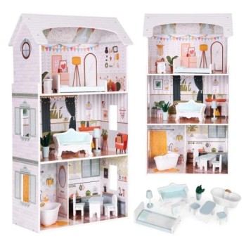 ECO TOYS Kucica za lutke Alice na 3 sprata, 4 sobe, set sa 9 komada namestaja