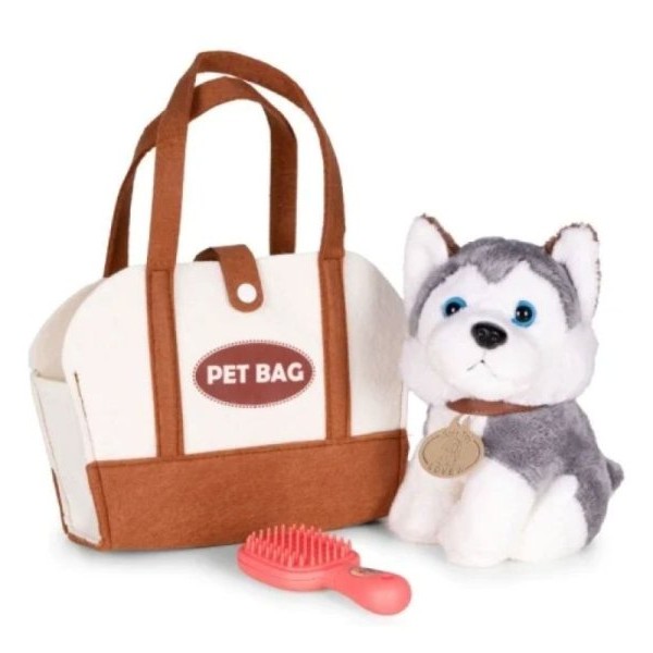 ECO TOYS Plisana igracka za decu, stene Husky, torba + cetka za negu