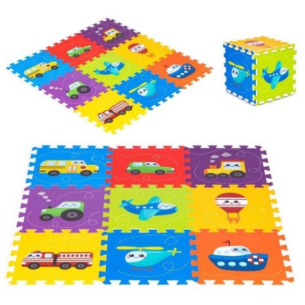 ECO TOYS Podloga Za Igru Puzzle Vehicles, 9 Elemenata (86x86cm) Iplay