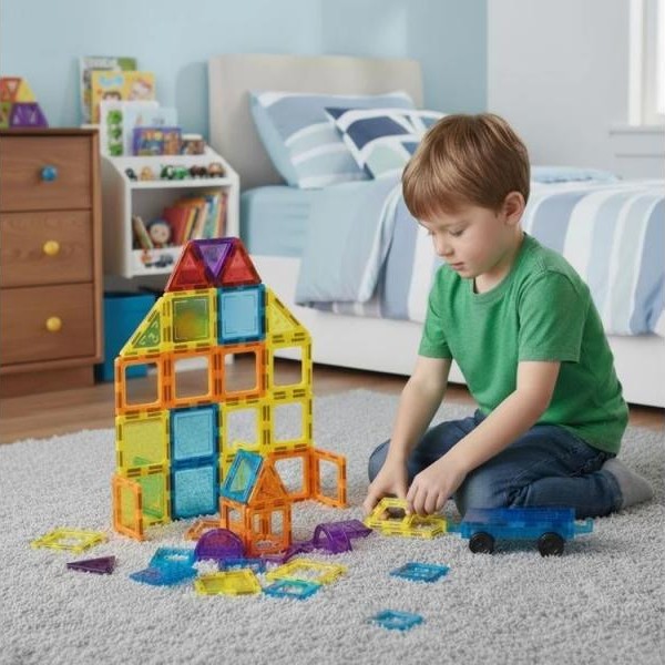 ECO TOYS Set magnetnih kocki za decu ? kua i auto, 45 delova