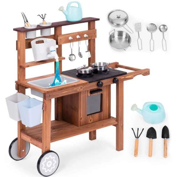 ECO TOYS Spoljna drvena kuhinja sa dodacima za igru u pesku i blatu 04