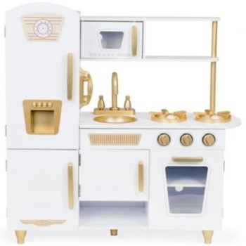 ECO TOYS Velika drvena kuhinja za decu white and gold