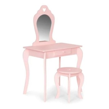 ECO TOYS Veliki drveni sto za šminkanje za devojčice sa ogledalom, Pink