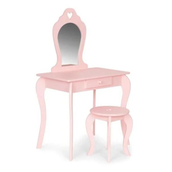 ECO TOYS Veliki drveni sto za šminkanje za devojčice sa ogledalom, Pink