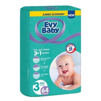 EVY BABY Pelene Jumbo 3 Midi 5-9kg 64kom 3 u 1