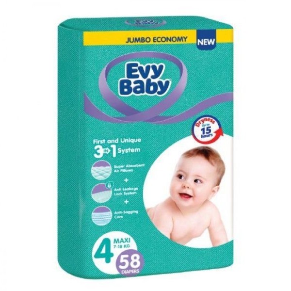 EVY BABY Pelene Jumbo 4 Maxi 8-18kg 58kom 3 u 1