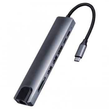 FAST ASIA Adapter-konvertor TIP C na HDMI+2xUSB 3.0+TF/SD+2xTIP C+RJ45