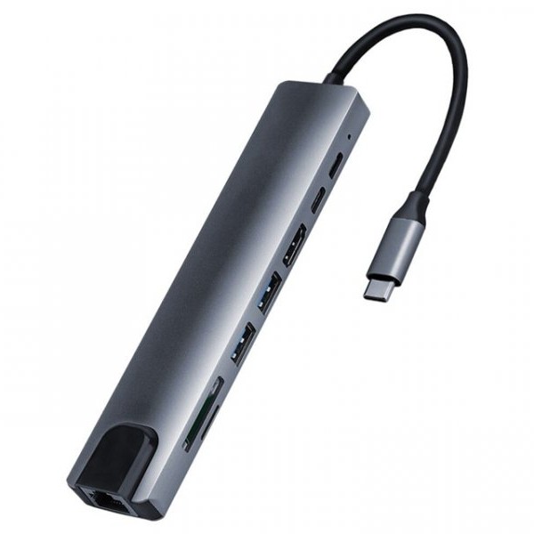 FAST ASIA Adapter-konvertor TIP C na HDMI+2xUSB 3.0+TF/SD+2xTIP C+RJ45